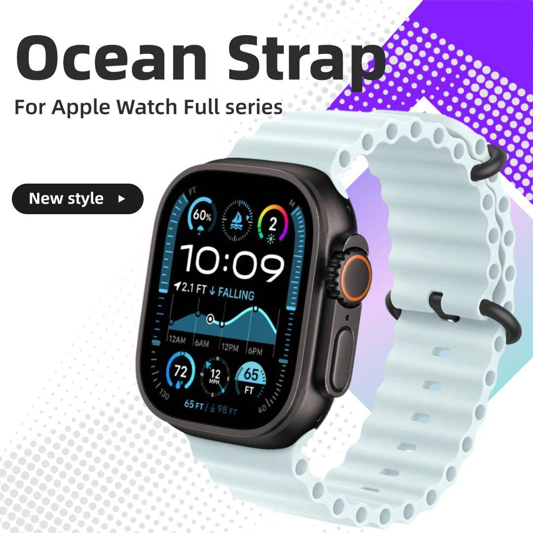 Oceanarmband för Apple Watch Ultra 2 Armband 49mm 44mm 40mm 45mm 41mm 42mm 46mm 38mm Silikonarmband iWatch Serie 10 9 SE 8 7 6 5 blå