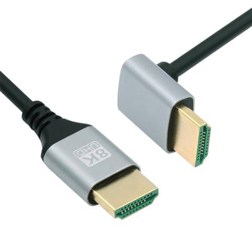 NFHK HDMI 2.1 ultratunn HDTV-kabel 8K 4K Hyper superflexibel smal kabel nedåtvinklad, 90 graders typ A-kontakt till kontakt för dator HDTV 100 cm