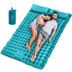 ERWEY Liggunderlag självuppblåsande 2 personer 200 x 135 cm ultralätt camping matta uppblåsbar luftmadrass sovmatta med fotpump vikbara sovmattor med kudde, cyan