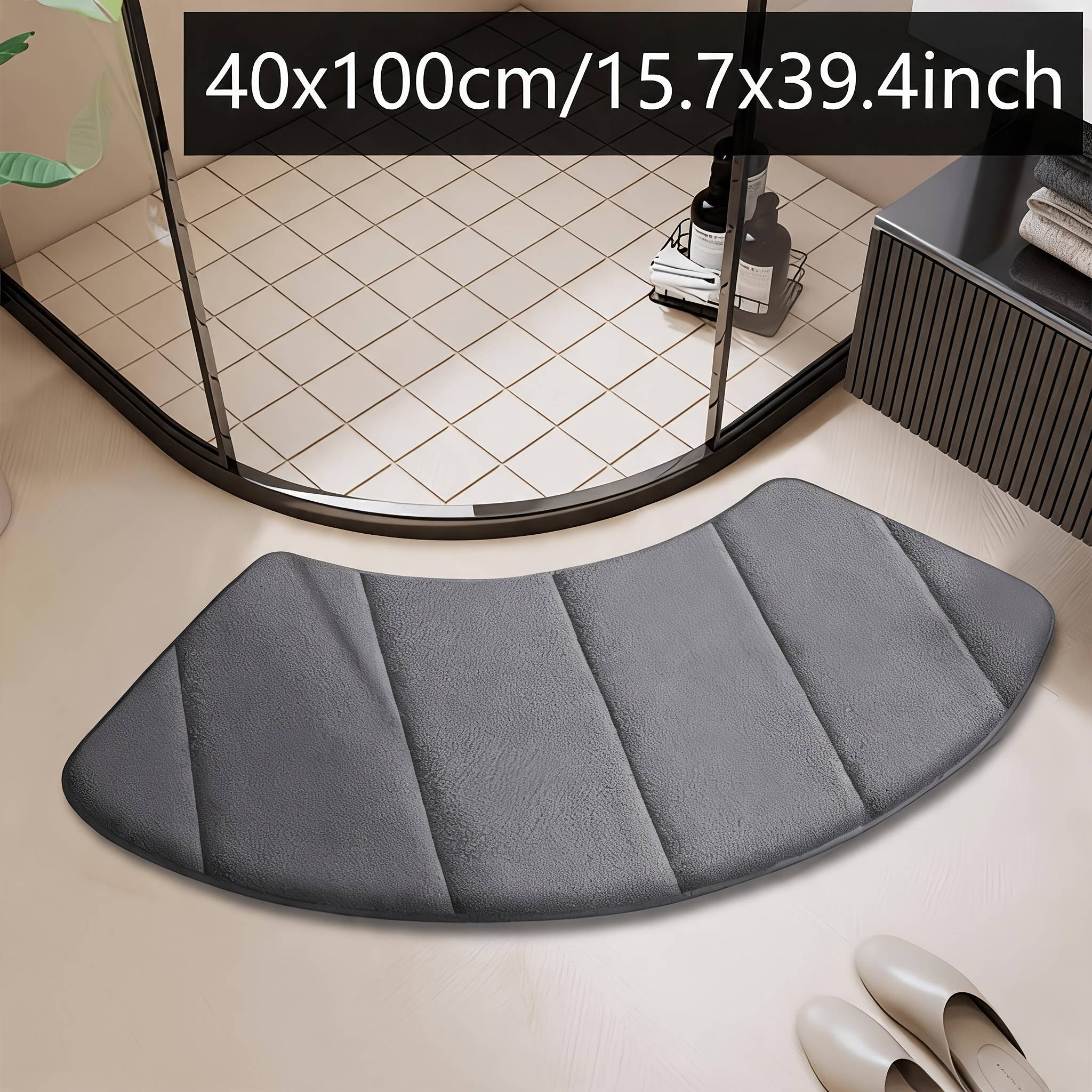 Solid Color Fan-shaped Bathroom Non-slip Floor Mats Furry Flannel Striped Foot Mats Shower Room Door Mats Arched Household Mats