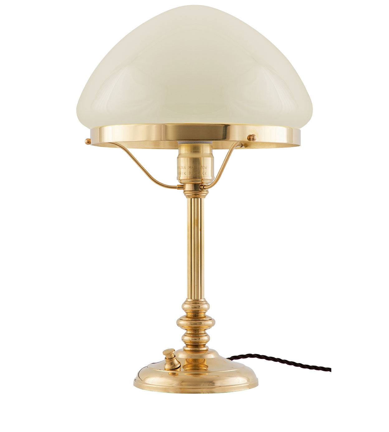 Bordlampe - Karlfeldt messing, spids benhvid skærm