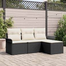 vidaXL Havesofa Sæt med pude med opbevaring 4 pcs Sort Poly rattan