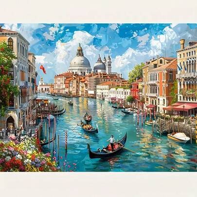 1 st DIY 5D diamantmålning-kit med Venedig vattenstadsmönster – rund full diamantkonst, mosaikhantverk, väggdekor för hemmet, utan ram (30*40,40*50,20*30)