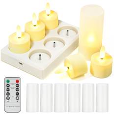 TechKen 6 stycken uppladdningsbara LED-värmeljus med fjärrkontroll 4H/6H timerfunktion, elektrisk LED värmeljus uppladdningsbart flimrande flamfria ljus för jul, halloween (stil 3)