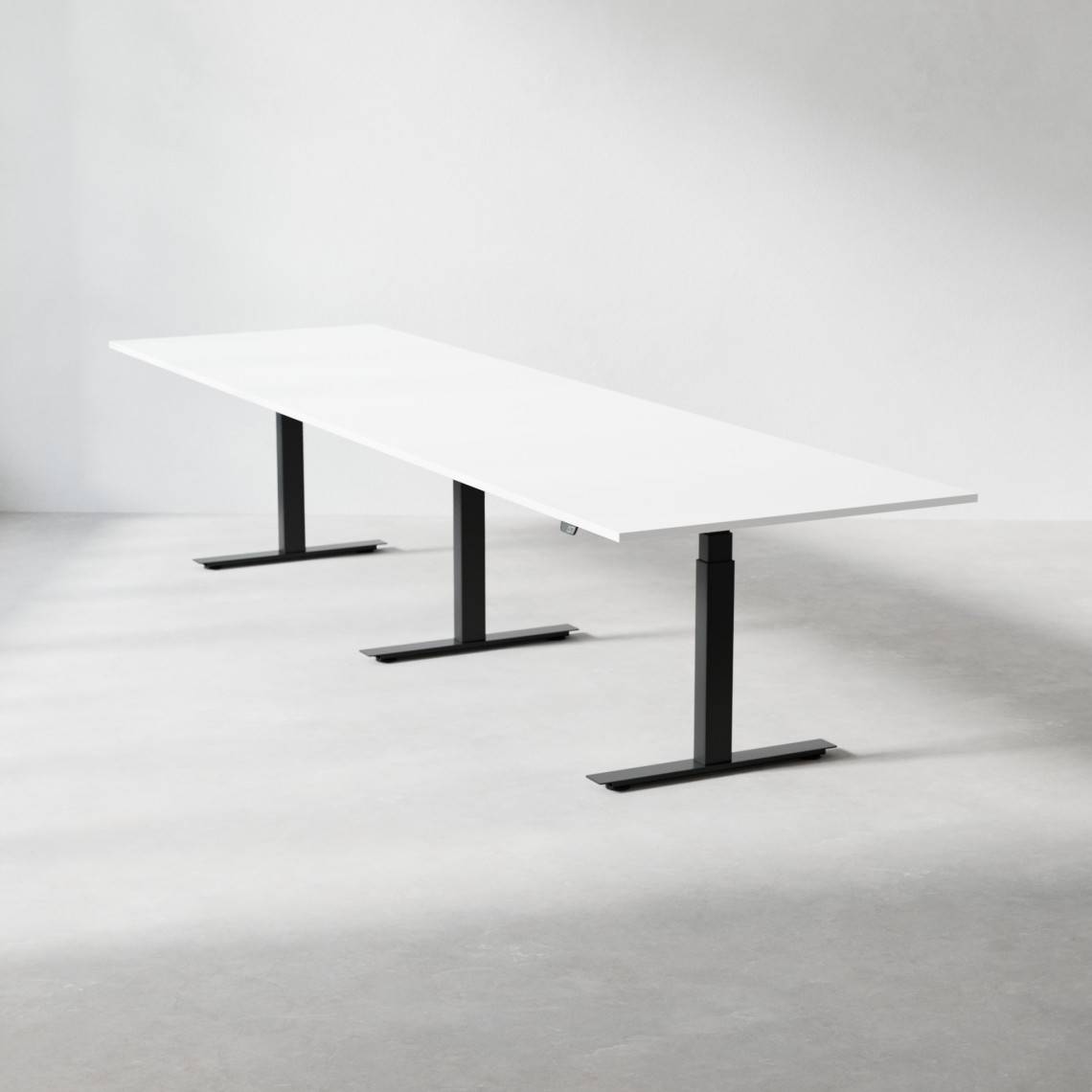 Hæve sænke konferencebord Modul, Størrelse 280 cm, Farve Hvid, Ben Sort.