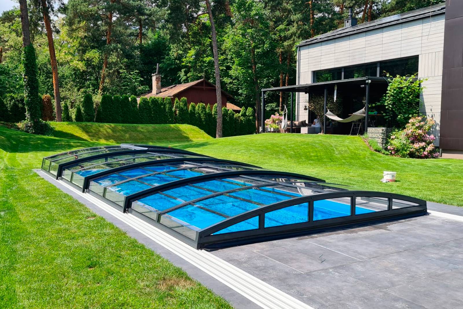 Pooltak Ålesund 8,61 × 4,20 x 0,70m Klarglas Antracit