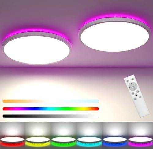 zemty 2 stycken 30 cm LED-taklampa, dimbar, 3 000 K–6 500 K, 24 W 3 200 LM RGB taklampa, färgväxling med fjärrkontroll, vattentät, badrum, tak för barnrum, vardagsrum, sovrum
