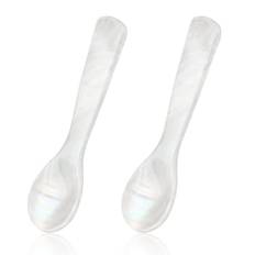 Pärlemorskedar, set om 2 – 9 cm vita kaviar skedar med rakt handtag perfekt för fiskkaviar sushi och delikatesser hög kvalitet vit pärlemor material för elegant servering