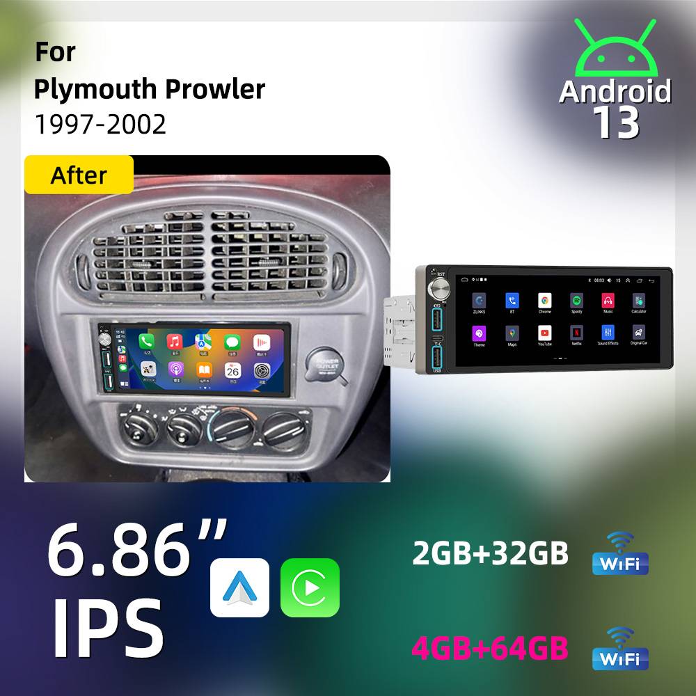 Android Car Stereo 6.86" CarPlay 1 Din Head Unit for Plymouth Prowler 1997-2002 Radio Autoradio GPS Multimedia