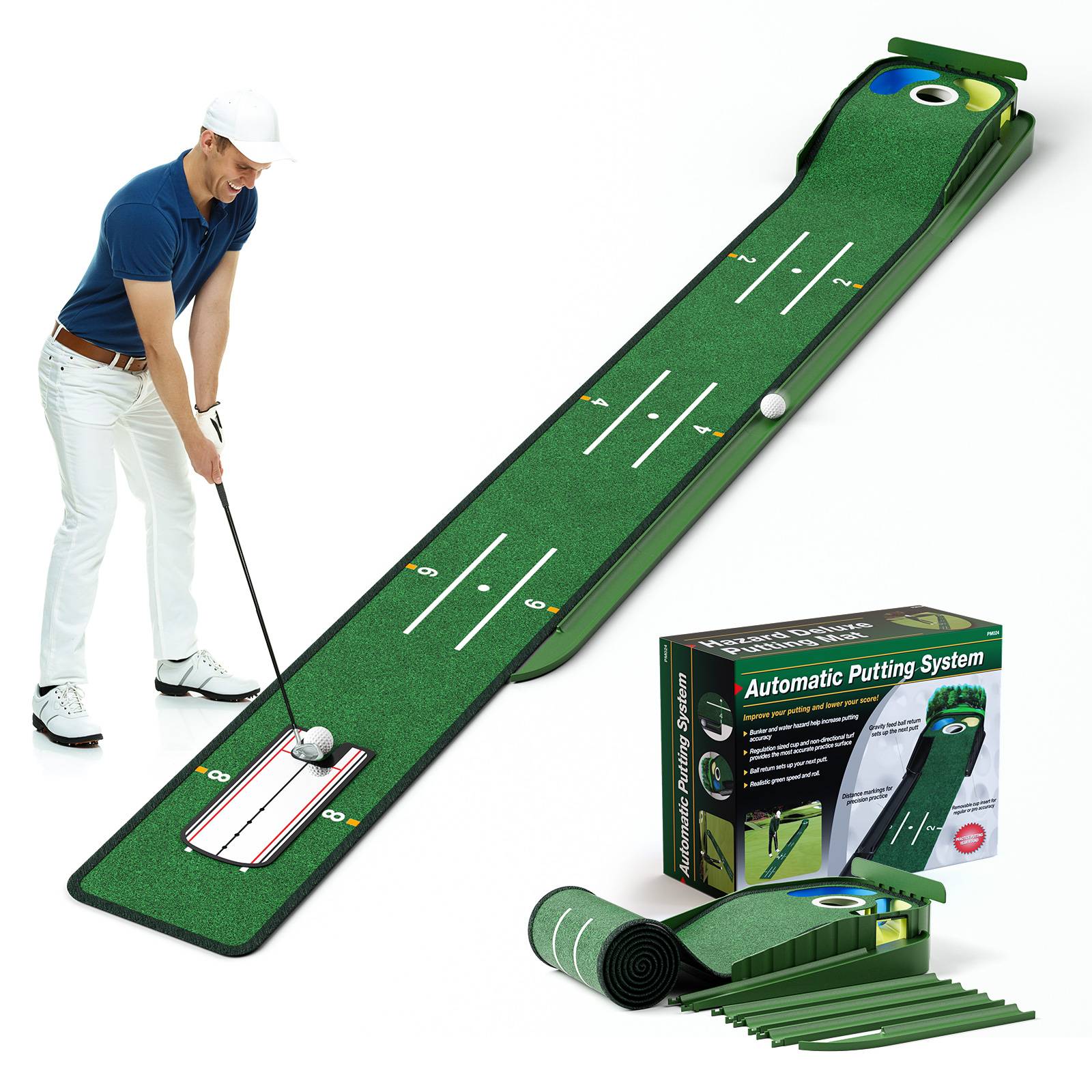 Golf Putting Mat, Realistic Putting Mat with Auto Ball Return and Clear Guide Line, Indoor Putting Golf Putting Mat with Putting Mirror, Ideal for Playing Golf Game at Home or Office
