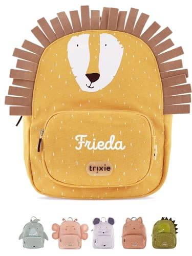 wunderwunsch TRIXIE Kindergartenrucksack, Rucksack für Sportunterricht Schule und Kindergarten, Hort und Krippe, personalisiert mit deinem Wunschnamen (Löwe, Groß (7,5 Liter))