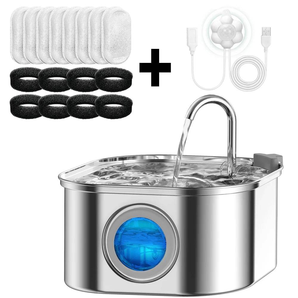 Stainless Steel Smart Pet Water Fountain with Sensor — 3.2L - Combination A