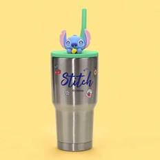 MINISO Stitch Gourmet Party Series Ananas dubbla sugrör isolerad kylmugg i stål 900 ml - Silver (900ml)