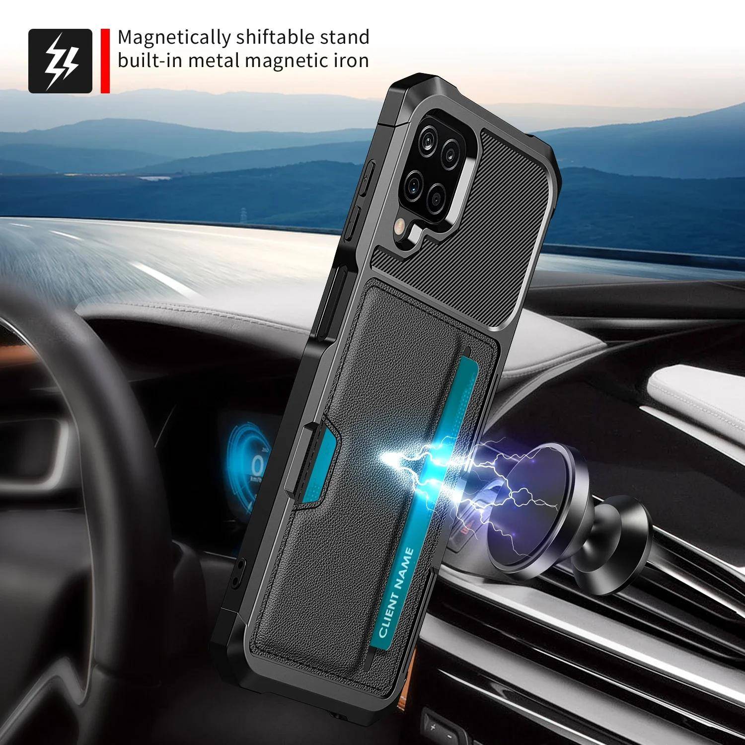 Stötskyddande Läder Kortfodral för Samsung Galaxy A55 A15 A35 A54 A34 A14 S24 Ultra S23 Plus 5G S22 S21 FE S20 Ultra Fodral svart