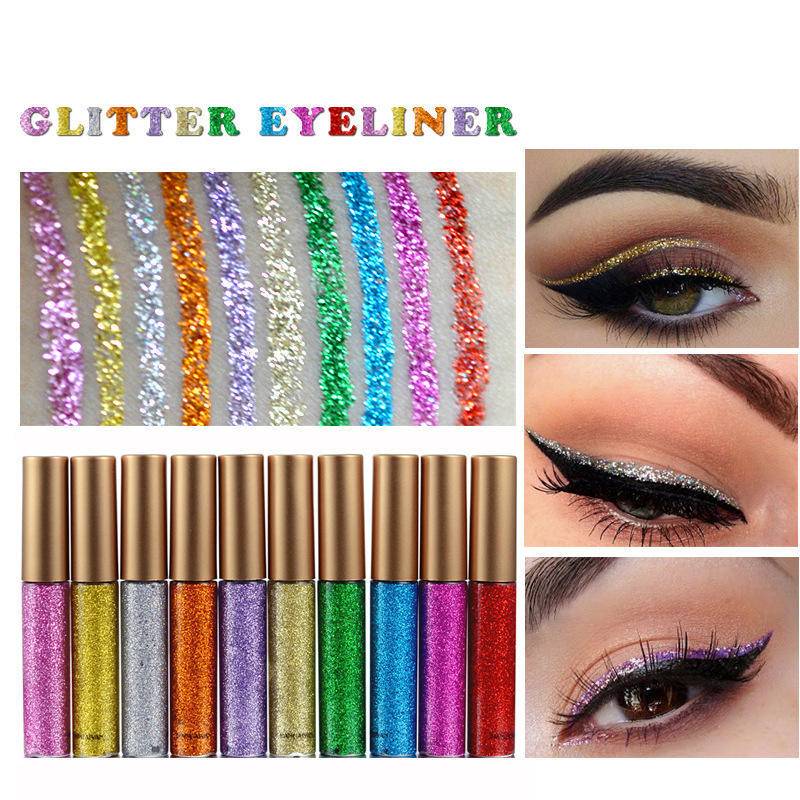 10st Glitter Eyeliner Flytande Ögonskugga, Vattentät Glittrig Metallisk Skimmer Ögonliner Penna, Färgglada Pigmenterade Scenfest Smink Kosmetika för K