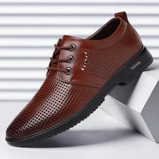 Summer Pointed Toe Mens Dress Shoes Breathable Black Wedding Shoes Formal Suit Office Shoes 44 brun