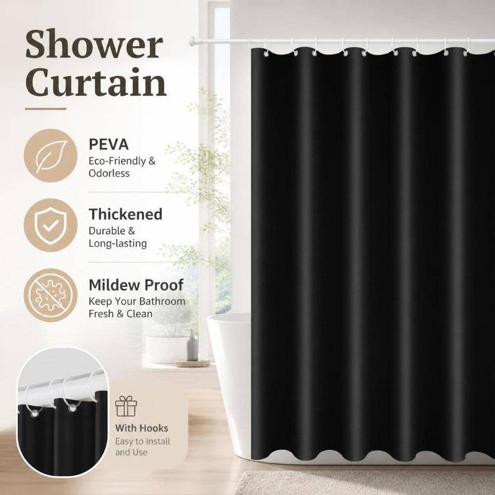 Solid Color Bathroom Curtain White Bath Curtain Minimalist Waterproof Curtain  Bathroom svart