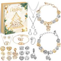 Adventskalender flickor smycken 2024, julkalender smycken gåva för barn tonåringar kvinnor, 24 fyllning adventskalender smycken pyssel flickor charm armband kit jul gåvor