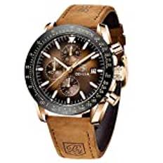 BENYAR Uhren Herren Chronograph Analog Quarz Braun Lederarmband Armbanduhr Herren Wasserdicht Leuchtende Datum Herrenuhr Mode Lässig Sport Business-Kleid Uhren fur Männer Elegantes Geschenk