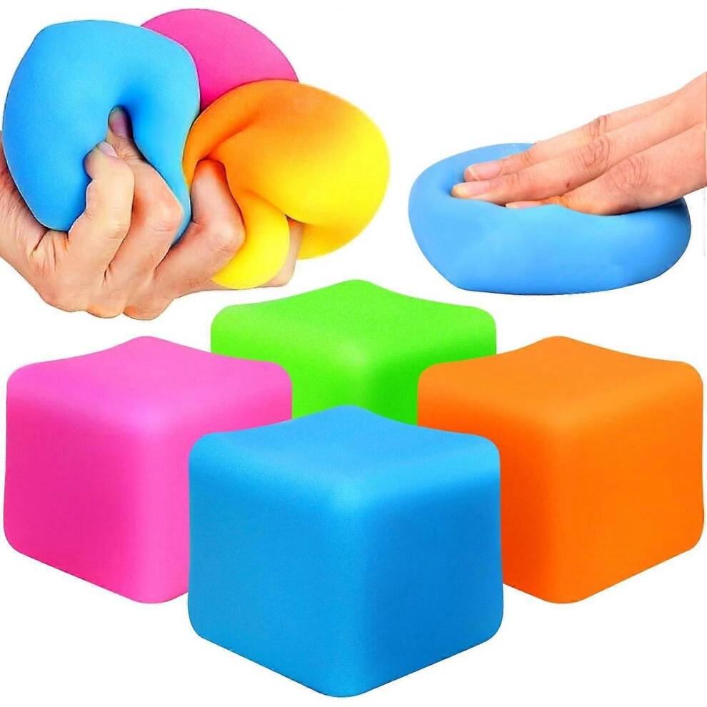 4Pcs Cube Stress Balls for Adults & Kids, Fidget Toy for Kids, Squishy Rainbow Needoh Stress Ball Sensory Toys Stress Toys for Anxiety Relief