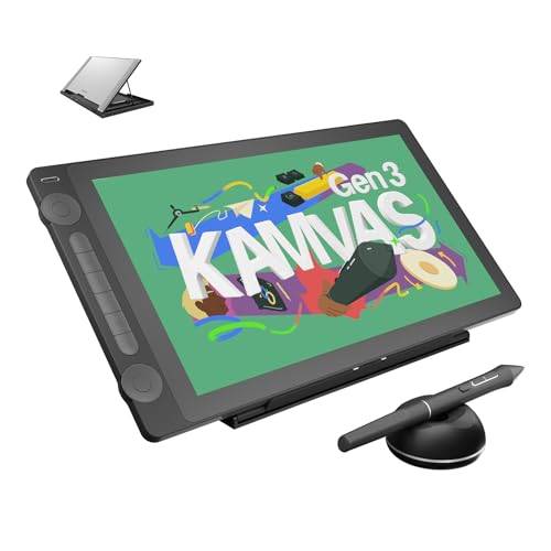 Huion Kamvas 16 Gen 3 2,5K QHD grafisk bricka med display, 15,8 tums ritbricka med speglat etagerglas, 99 % sRGB, PenTech 4.0, 16384 penntryck, två valskivor för Mac och PC