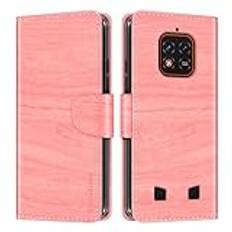 Shantime Träfiber textur läder plånbok flip fodral kompatibel med Oukitel WP18, korthållare, stöd och inre mjukt TPU-fodral skydd för Oukitel WP18 Pro (6 tum) rosa