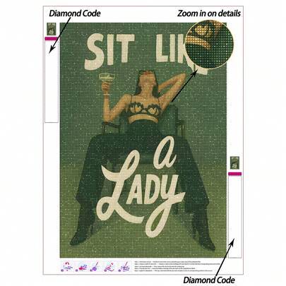 5D DIY diamantmålning | "SIT LIKE A LADY" vintage grön karaktär diamantmålningsset. Modernt avslappnat figurmönster HD-konst diamant, handgjord dekora - Multifärgad (20*30 Ramlös,30*40 Ramlös,40*60 Ramlös)