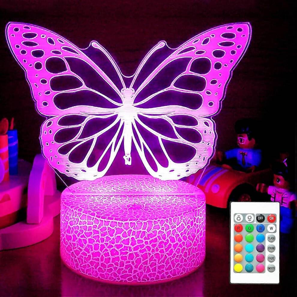 Butterfly Night Light, Butterfly Pattern, Födelsedagspresenter för flickor för 3D Illusion Lamp, 16 ljusfärger a