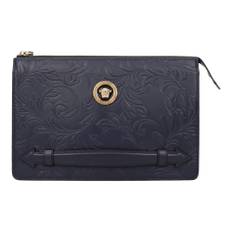 Versace, Taske, Herre, Blå, ONE SIZE, Læder, Blå Læder Clutch Tasker Front Detalje