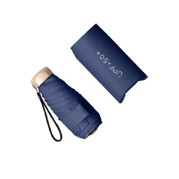 Mini 5-faldigt fickparaply – UV-skydd för sol och regn, kompakt reseparaply med pongeetyg och lätt fiber- och stålstomme NavyBlue