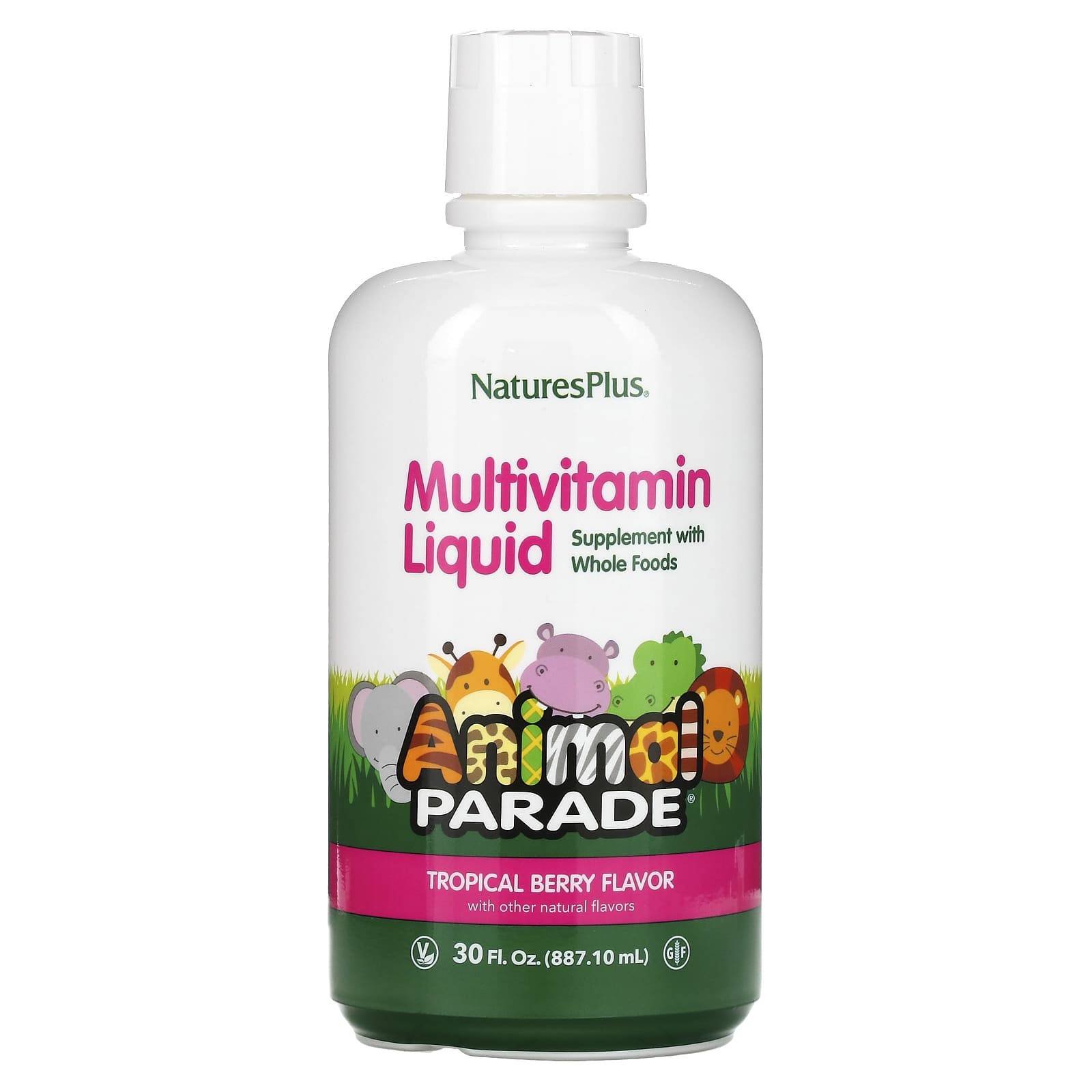 NaturesPlus, Animal Parade, Multivitaminvätska, Tropisk Bärsmak, 30 fl oz (887,1 ml)
