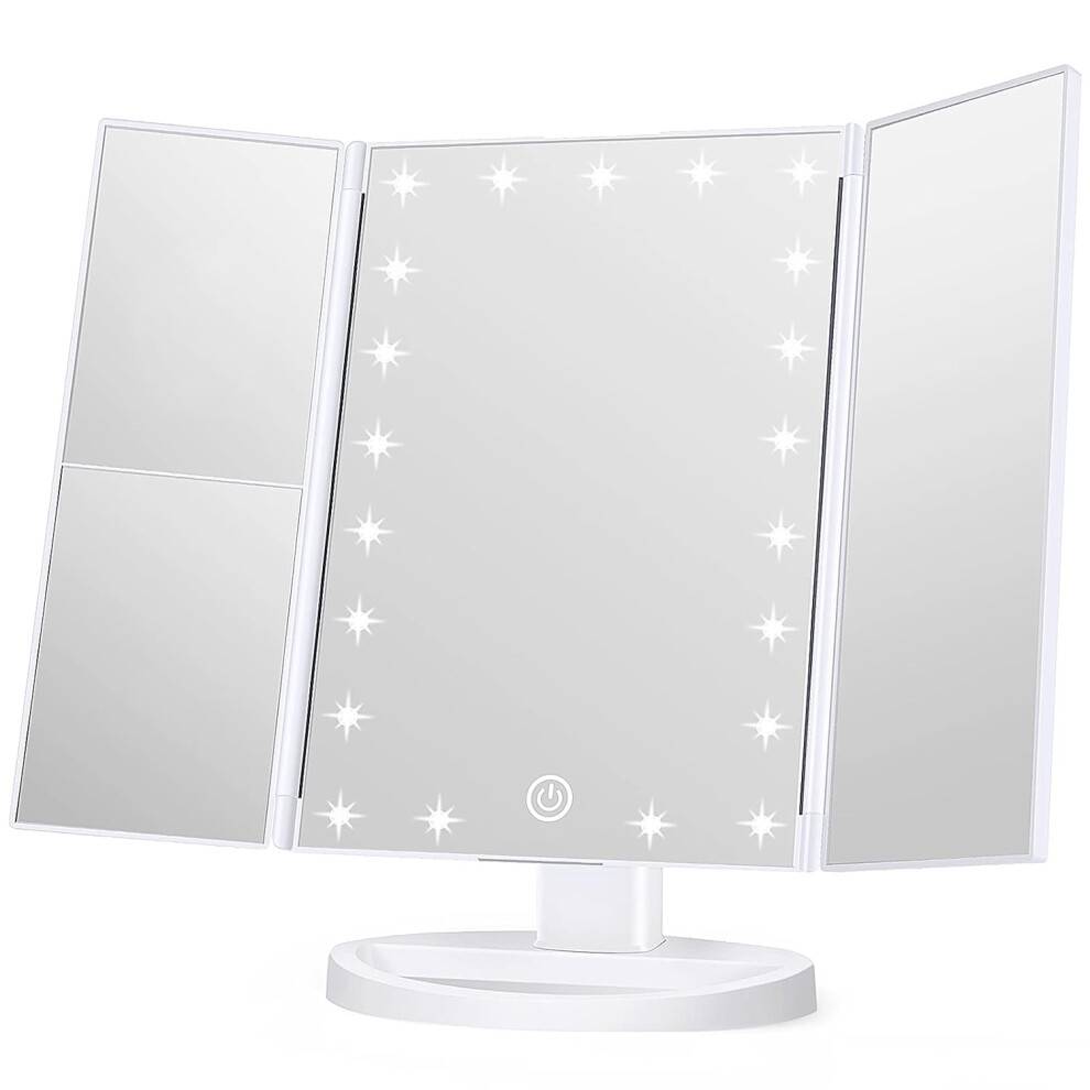 Glamourøst sminkespejl, makeupspejl med klare LED-pærer, 180 rotation, tredobbelt design til hende, dobbelt strømforsyning, bærbar,
