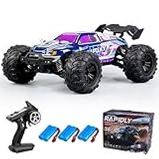 Teeggi Fjärrstyrd bil, 50 km/h, 1:16 RC hög hastighet, offroad drift, racerbil, 2,4 G kolborste motor 4WD Off Road Race Buggy för vuxna, 3 batterier 16101 (lila)