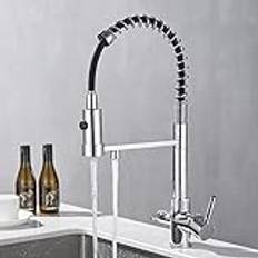 3 way tap kitchen mixer taps with pull out spray tap for kitchen sink with 2 modes spray 360 degree swivel spout dual handles spiral kitchen mixer tap chrome