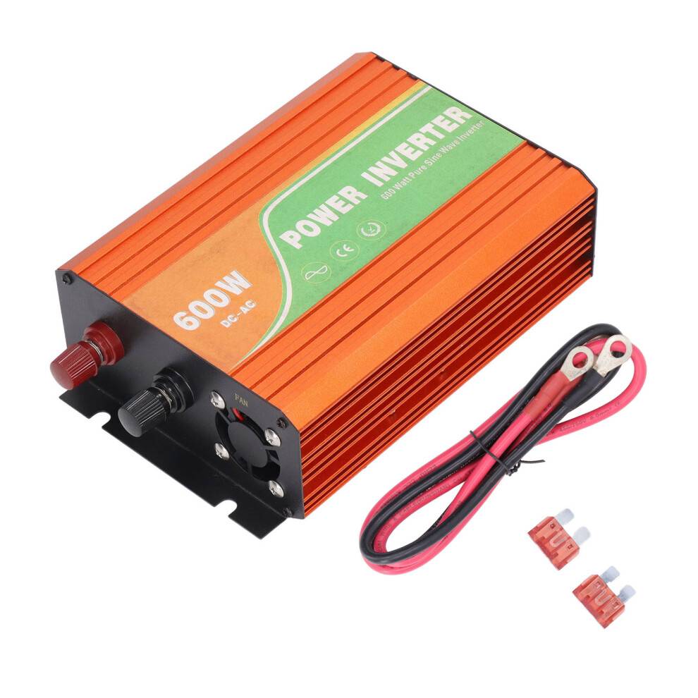 Ren sinusbølgeinverter DC12V til AC220V konverter 600W strømforsyning til biler, autocampere, både, solpaneler med overbelastningsbeskyttelse,