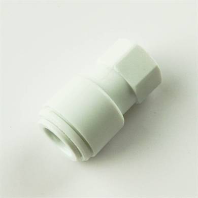 Hvid nippel forskruning indvendig 7/16" gevind - til 3/8" Pex - til drikkevand.