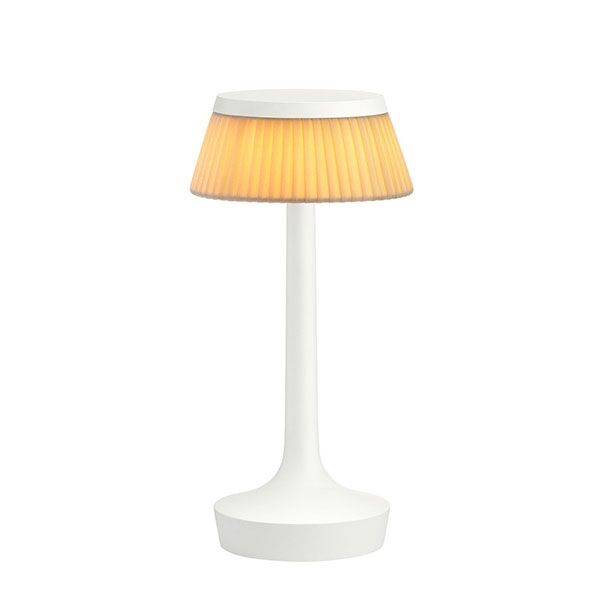 Bon Jour Unplugged Bordlampe Hvid Krop og Stof Skærm.