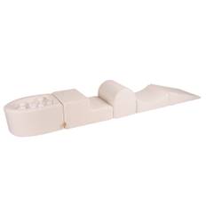Foam climbing blocks for toddlers Boucle White MeowBaby® 4 elements with Ball Pit 57x45x30cm 250x45x30 cm