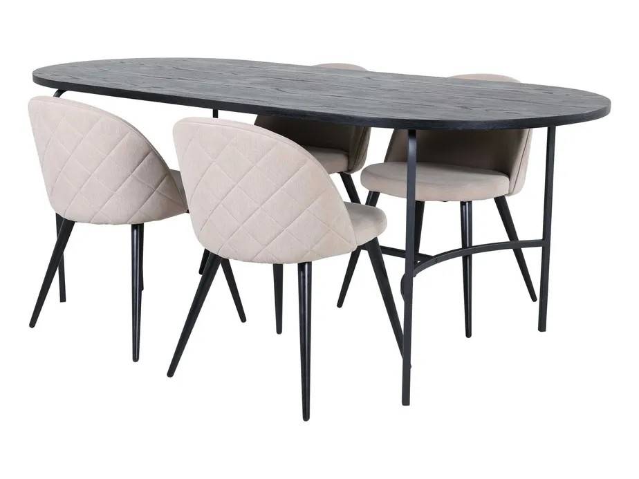 Venture Design Skate & Velvet matgrupp Beige/svart 4 stolar & bord 200 x 90 cm