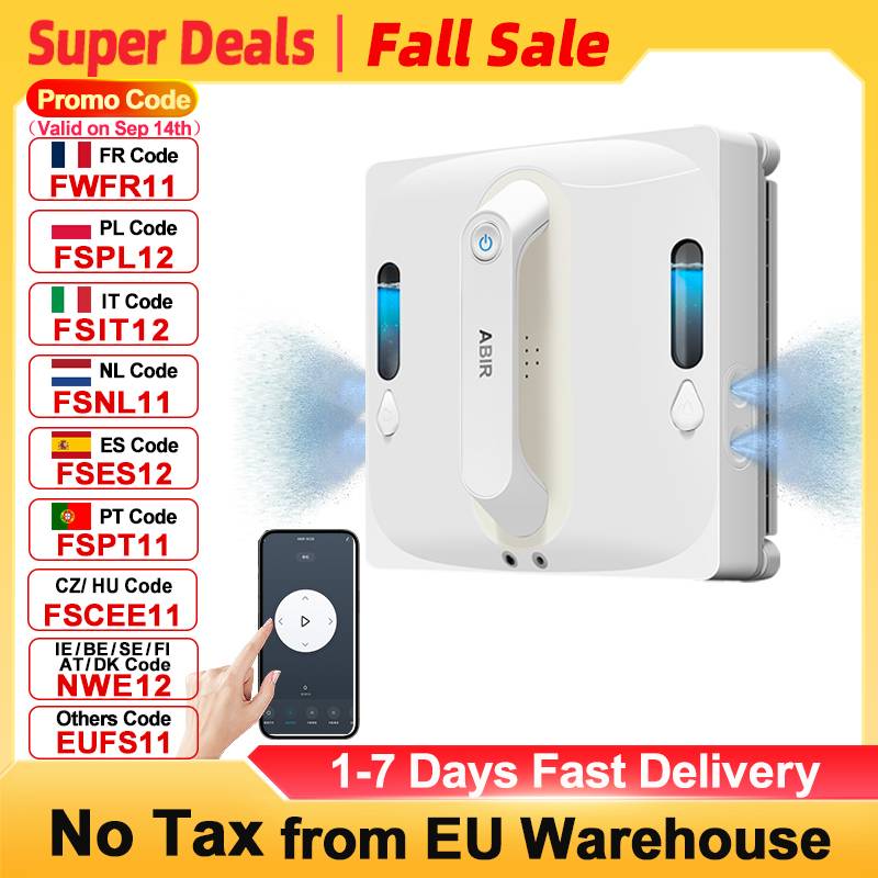 Window Cleaning Robot ABIR WD9, 4-Way Water Spray,Floating Scraping Tech, Laser Sensor,9000PA Vacuum Suction, Smart Memory