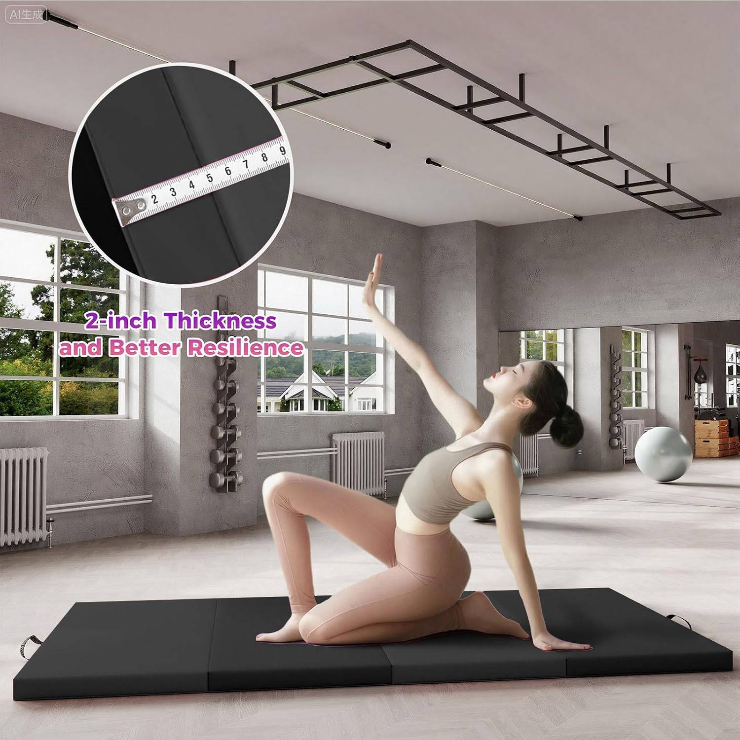 6x3 ft Gymnastics Mat, Tumbling & Exercise Pad, Folding Floor Mat, Black
