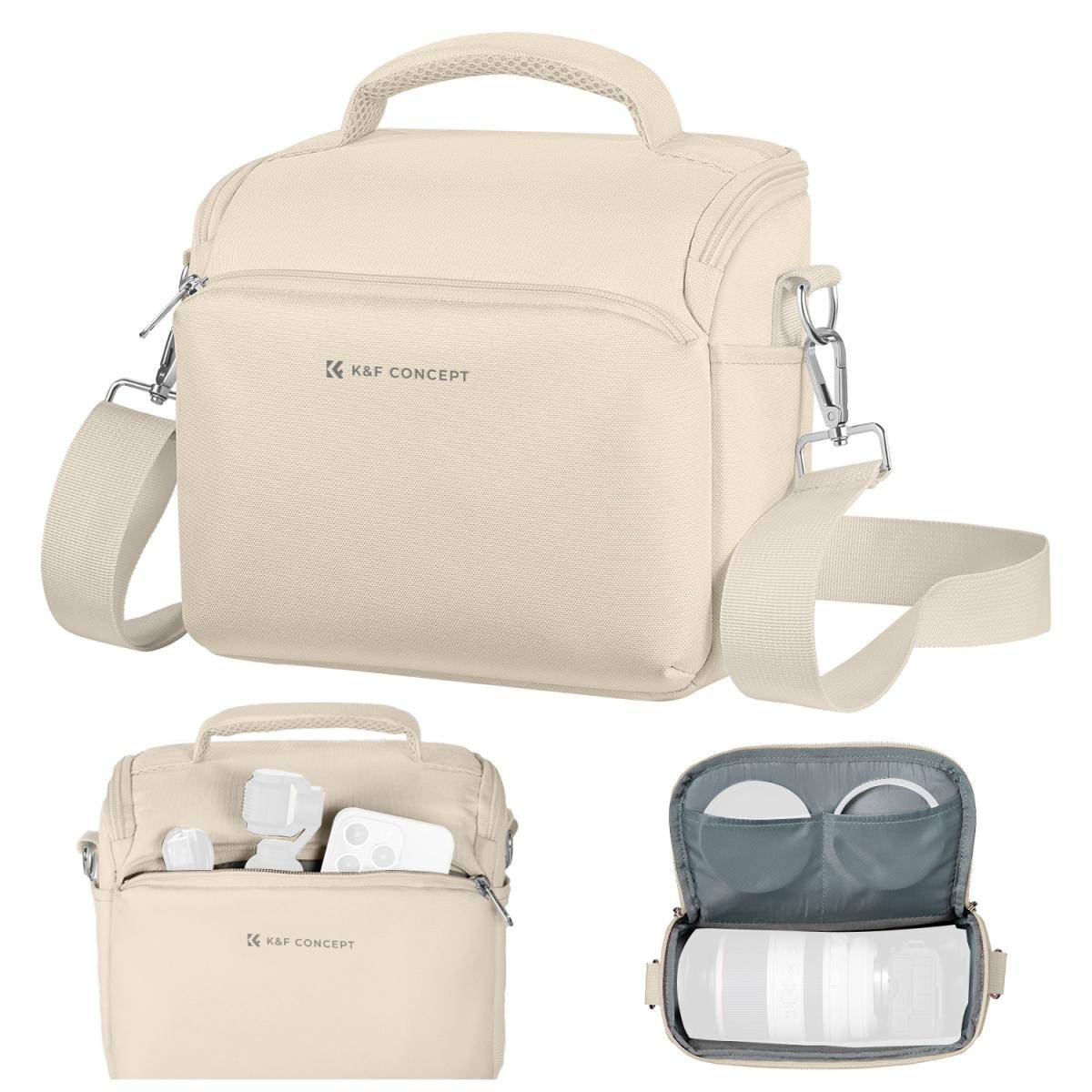 KENTFAITH K&F Concept Camera Sling Bag Small Crossbody Camera Case DSLR/SLR/Cute Compact Shoulder Photography Bags for Photographers - Sling Bag5L Urban Wander 05 (Beige)