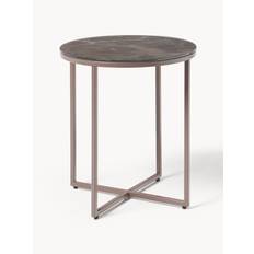 Rundt Antigua sidebord med glasplade i marmorlook