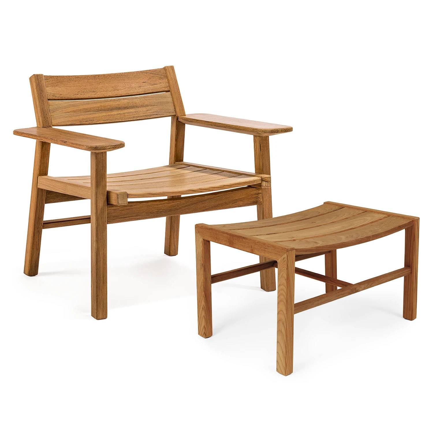Djurö fåtölj med pall - teak - Träfärgad