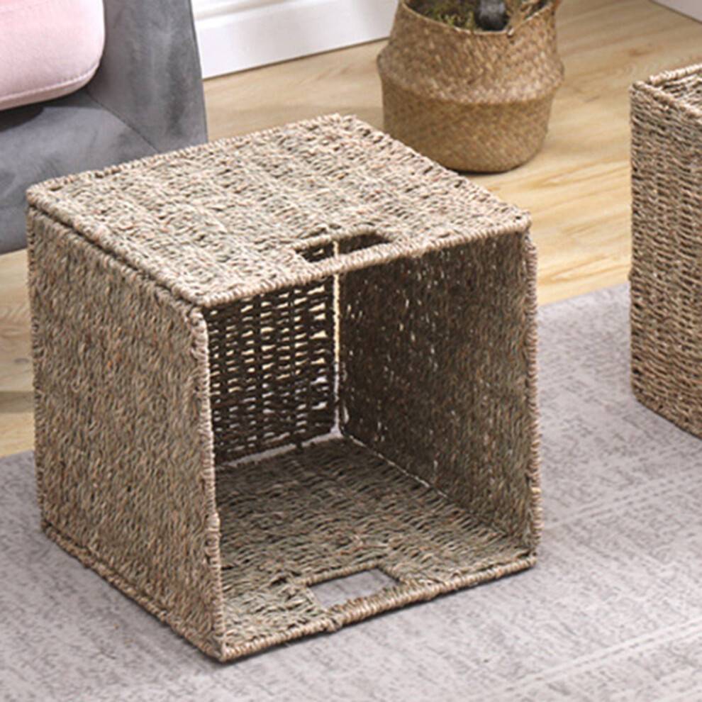 2X Woven Seagrass Farmhouse Kitchen Storage Organizer Basket Bin with Handles for Cabinets,Pantry,Bathroom,Laundry Room