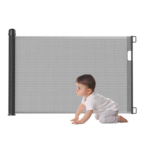 UISEBRT Infällbar trappgaller dörrskydd för baby& hund 0-180cm trappgrind utdragbar rullgardin, ett galler, utbyggbart trappgaller för för inomhus, utomhus, trappor och hallar(Svart,180cm)