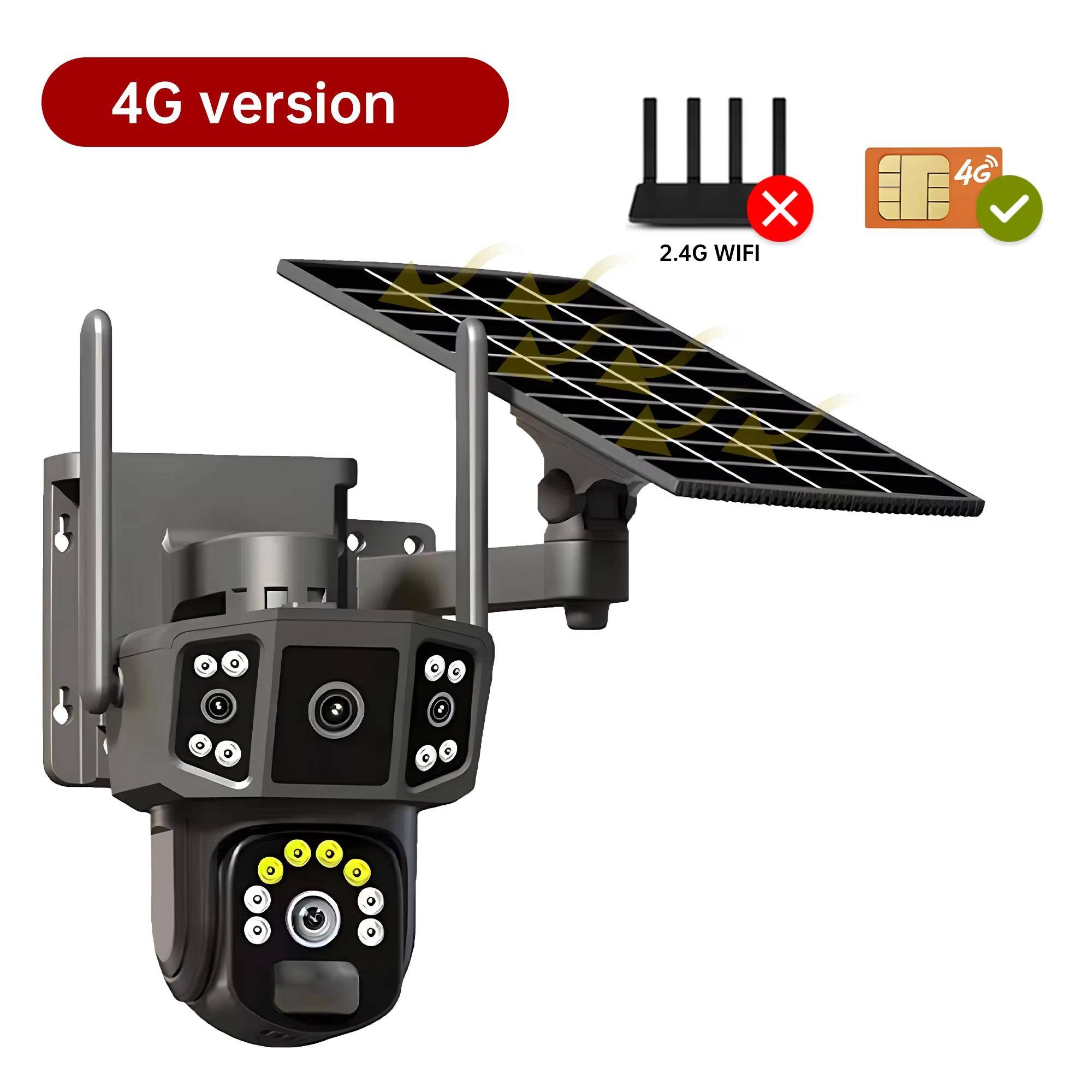 4K Dubbla Linser 4G SIM Solcellskamera 8MP HD PTZ Auto-spårning Utomhus Säkerhetsövervakning Trådlös WIFI Solcellsdriven CCTV IP-kameror V380 4G Cam