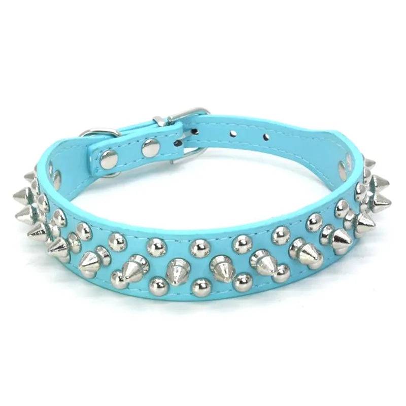 Adjustable Spike Rivet PU Dog Collar for Small to Large Dogs - Blue / M-advise 7-12kg / China Mainland (M-advise 7-12kg)