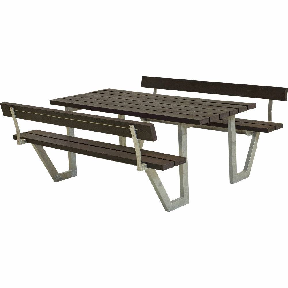 Wega bord-/bænkesæt med 2 ryglæn - 177 cm - RePlast - Sort