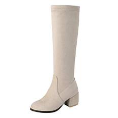 Generisk dam solid overknee varm dragkedja långa stövlar fritidsskor tango skor dam 39, Beige, 38 EU